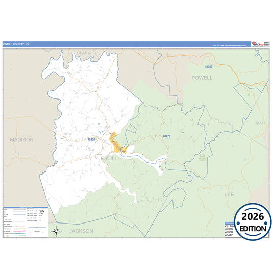 Estill County, KY Business Reference 5 Digit ZIP Code Wall Map