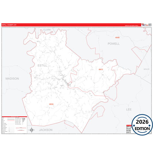 Estill County, KY Red Line 5 Digit ZIP Code Wall Map
