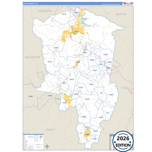 Floyd County, KY Business Reference 5 Digit ZIP Code Wall Map