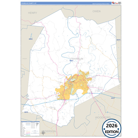 Franklin County, KY Business Reference 5 Digit ZIP Code Wall Map