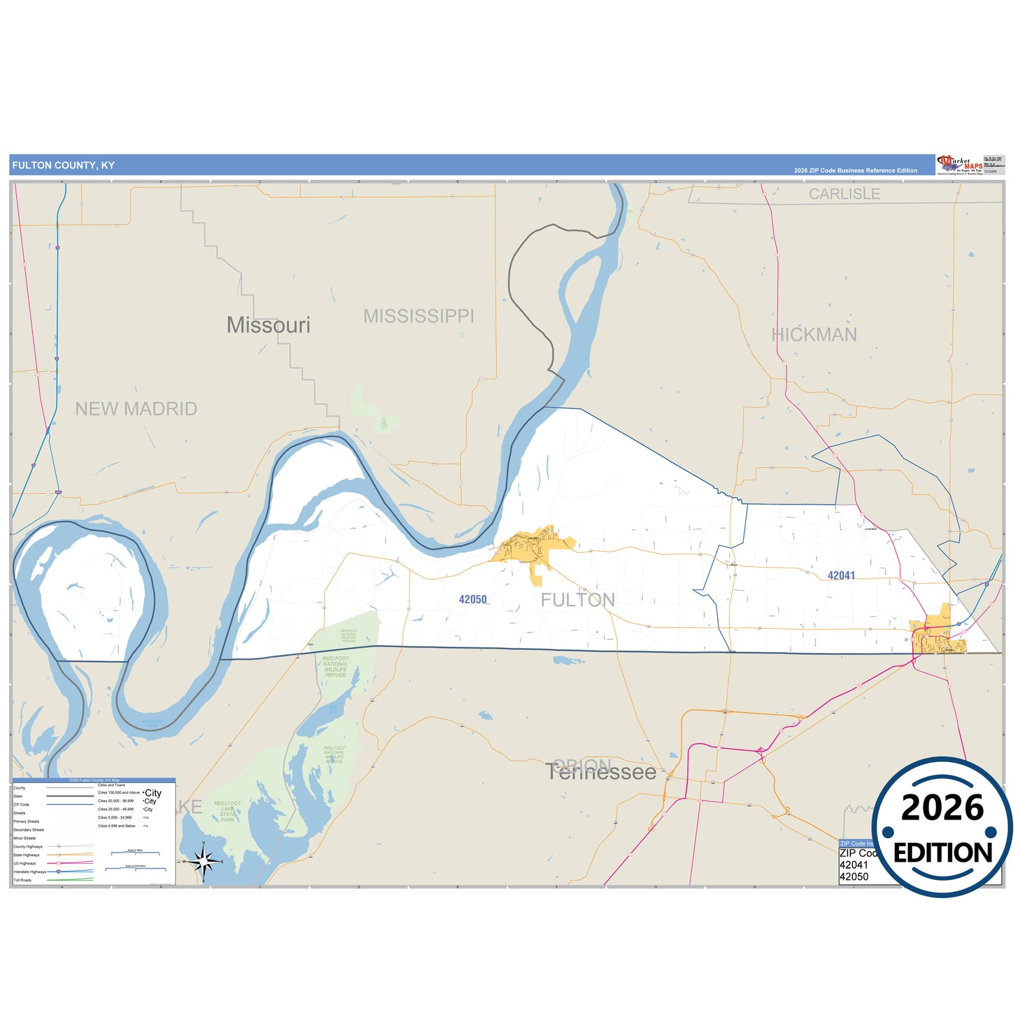Fulton County, KY Business Reference 5 Digit ZIP Code Wall Map