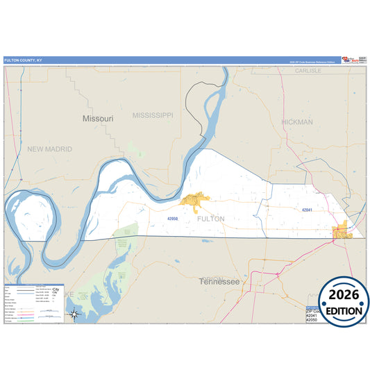 Fulton County, KY Business Reference 5 Digit ZIP Code Wall Map