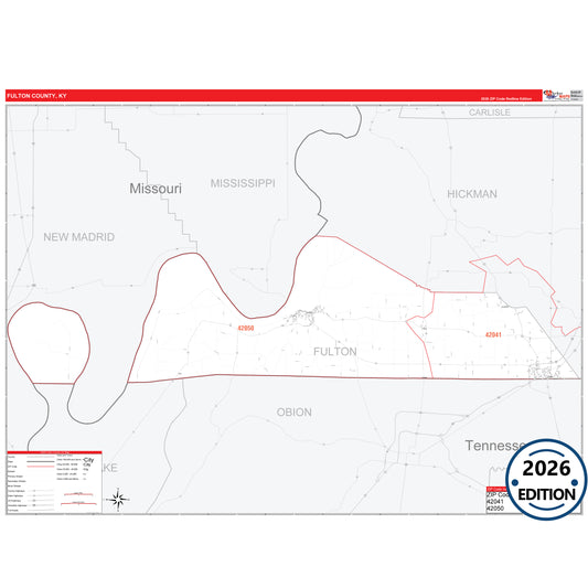 Fulton County, KY Red Line 5 Digit ZIP Code Wall Map