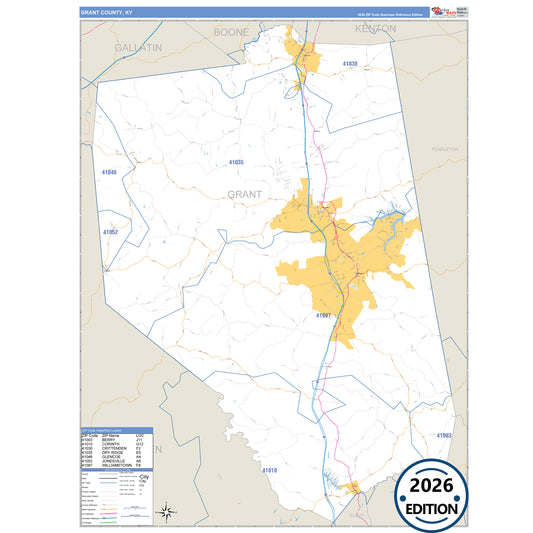 Grant County, KY Business Reference 5 Digit ZIP Code Wall Map