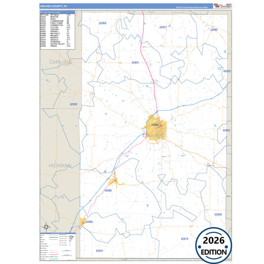 Graves County, KY Business Reference 5 Digit ZIP Code Wall Map