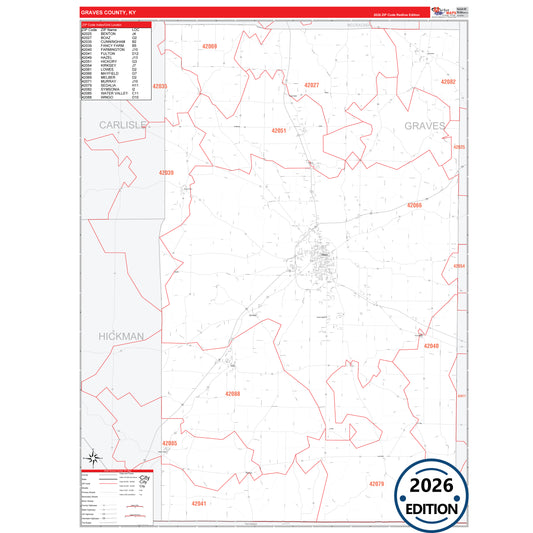 Graves County, KY Red Line 5 Digit ZIP Code Wall Map