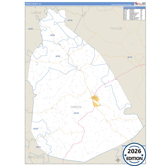 Green County, KY Business Reference 5 Digit ZIP Code Wall Map
