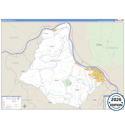 Greenup County, KY Business Reference 5 Digit ZIP Code Wall Map