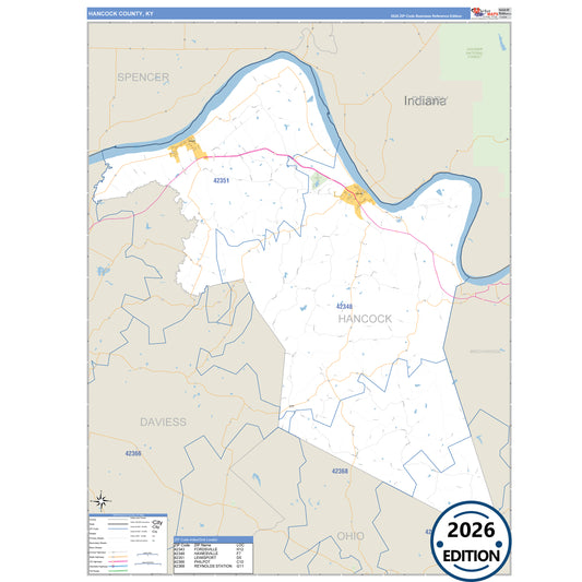 Hancock County, KY Business Reference 5 Digit ZIP Code Wall Map