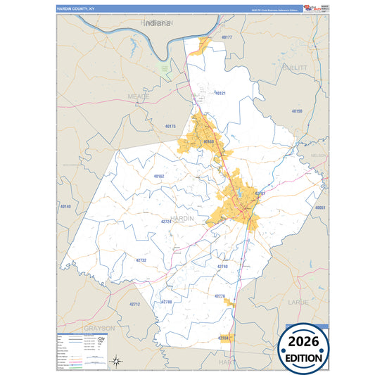 Hardin County, KY Business Reference 5 Digit ZIP Code Wall Map