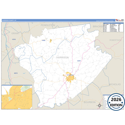 Harrison County, KY Business Reference 5 Digit ZIP Code Wall Map