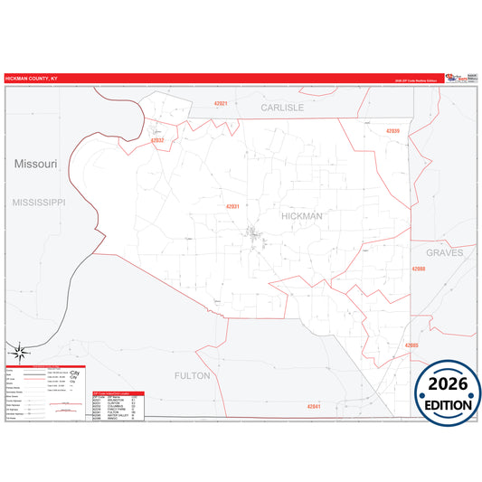 Hickman County, KY Red Line 5 Digit ZIP Code Wall Map