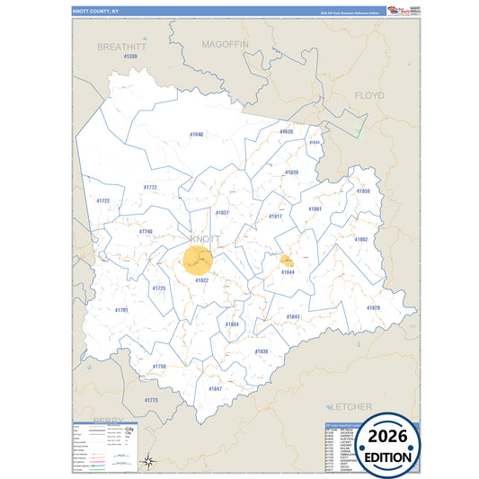 Knott County, KY Business Reference 5 Digit ZIP Code Wall Map