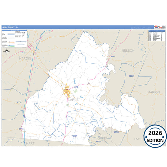 Larue County, KY Business Reference 5 Digit ZIP Code Wall Map
