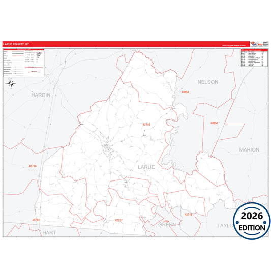 Larue County, KY Red Line 5 Digit ZIP Code Wall Map