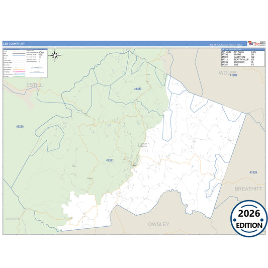Lee County, KY Business Reference 5 Digit ZIP Code Wall Map
