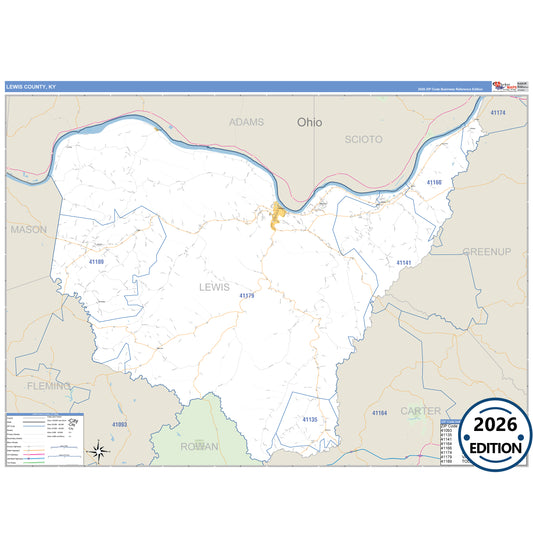 Lewis County, KY Business Reference 5 Digit ZIP Code Wall Map