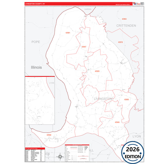 Livingston County, KY Red Line 5 Digit ZIP Code Wall Map