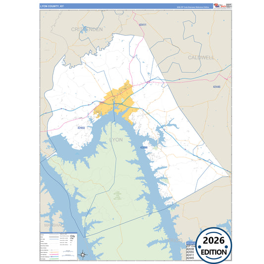 Lyon County, KY Business Reference 5 Digit ZIP Code Wall Map
