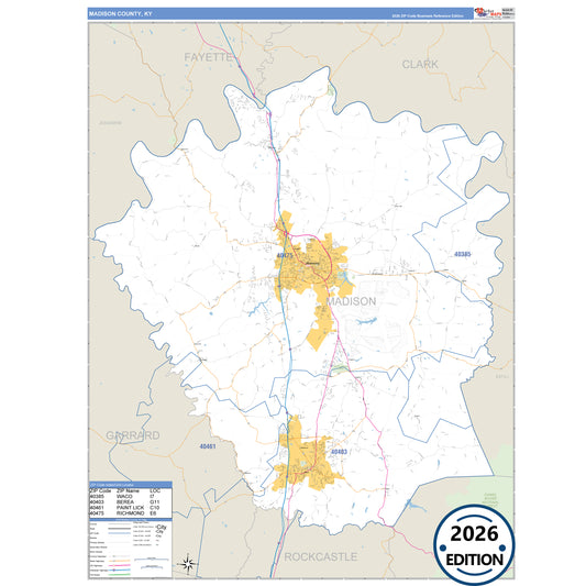 Madison County, KY Business Reference 5 Digit ZIP Code Wall Map