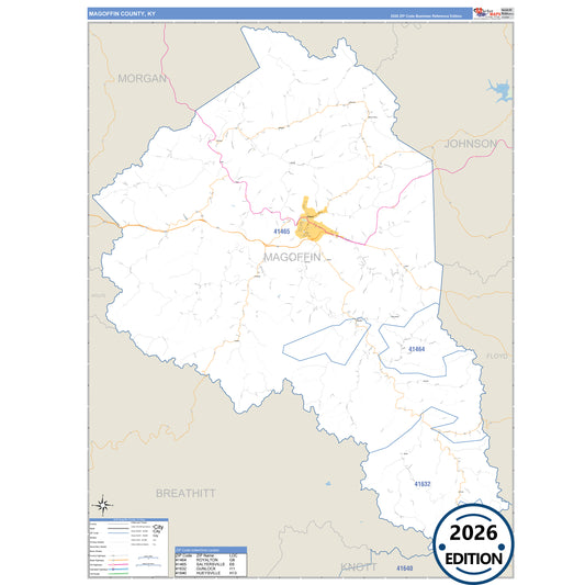 Magoffin County, KY Business Reference 5 Digit ZIP Code Wall Map