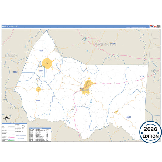 Marion County, KY Business Reference 5 Digit ZIP Code Wall Map