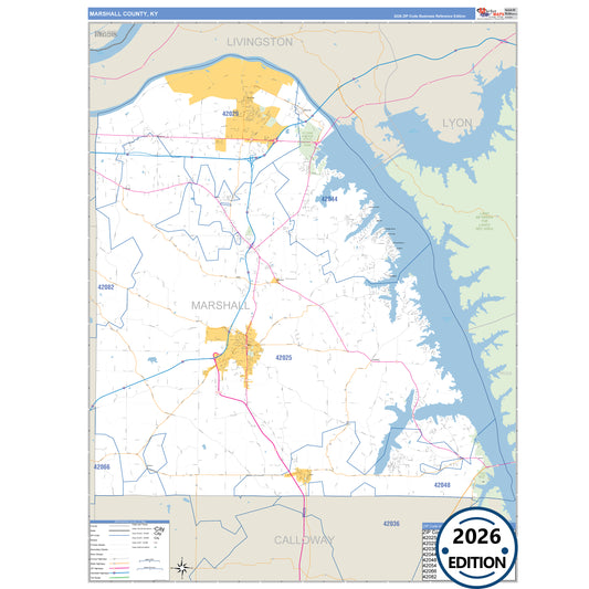 Marshall County, KY Business Reference 5 Digit ZIP Code Wall Map