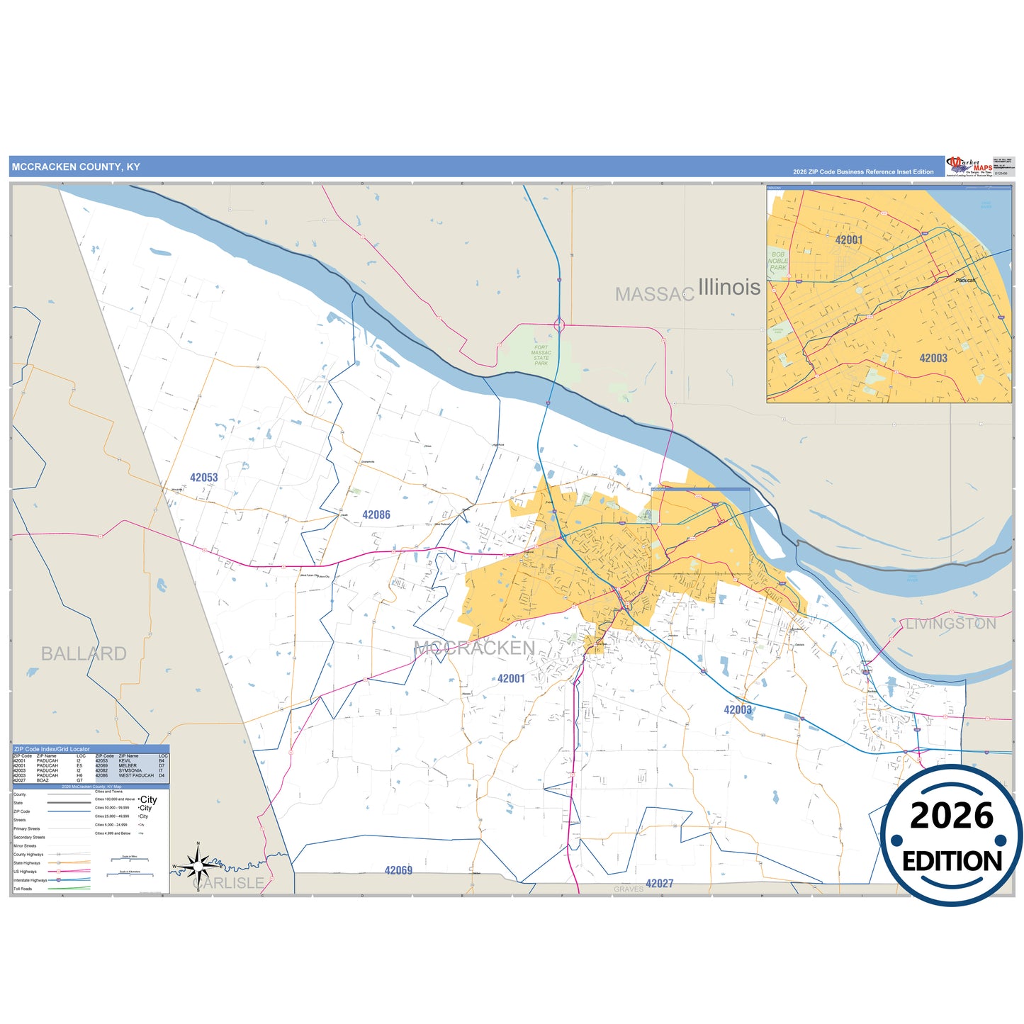 McCracken County, KY Business Reference 5 Digit ZIP Code Wall Map