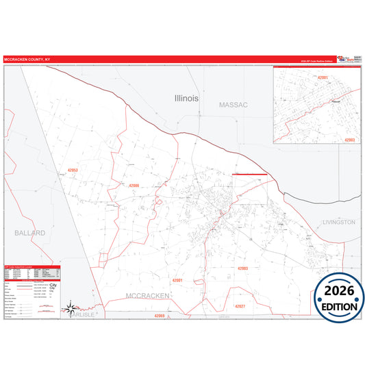 McCracken County, KY Red Line 5 Digit ZIP Code Wall Map