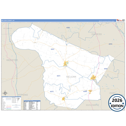 McLean County, KY Business Reference 5 Digit ZIP Code Wall Map