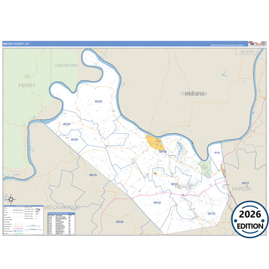 Meade County, KY Business Reference 5 Digit ZIP Code Wall Map
