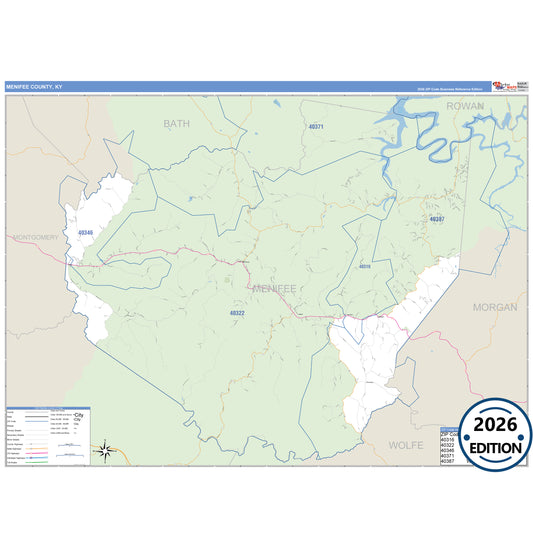 Menifee County, KY Business Reference 5 Digit ZIP Code Wall Map