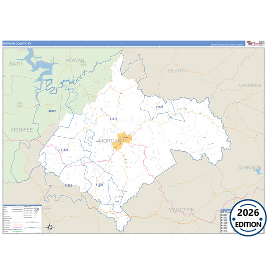 Morgan County, KY Business Reference 5 Digit ZIP Code Wall Map