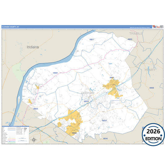 Oldham County, KY Business Reference 5 Digit ZIP Code Wall Map