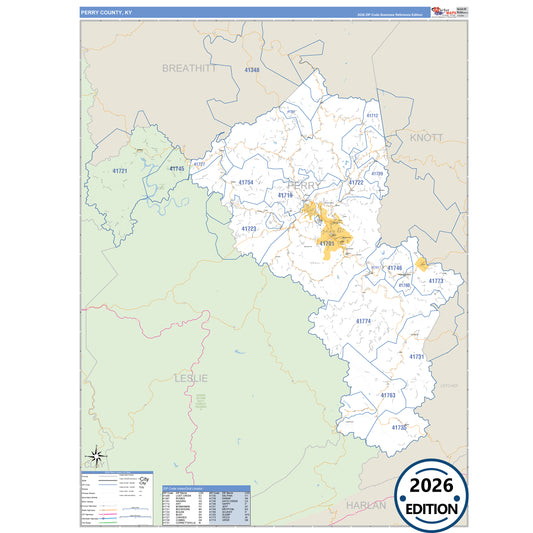 Perry County, KY Business Reference 5 Digit ZIP Code Wall Map