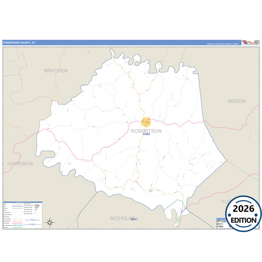 Robertson County, KY Business Reference 5 Digit ZIP Code Wall Map