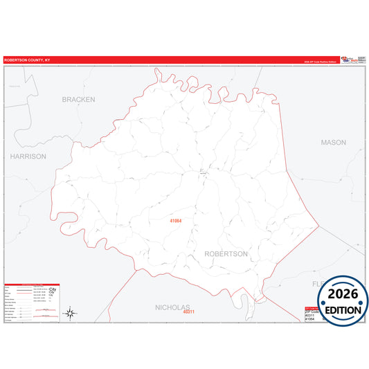 Robertson County, KY Red Line 5 Digit ZIP Code Wall Map