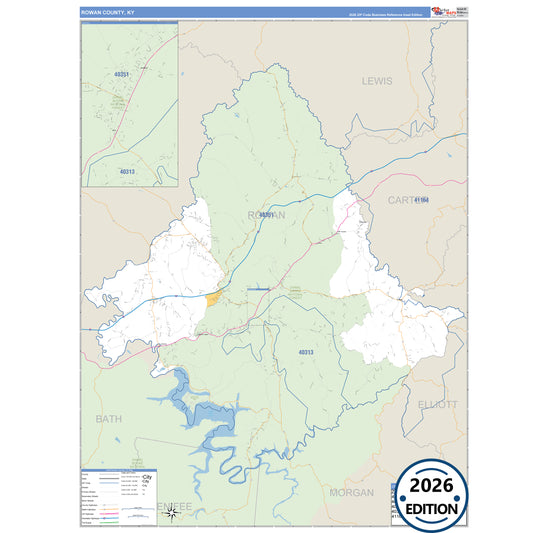 Rowan County, KY Business Reference 5 Digit ZIP Code Wall Map