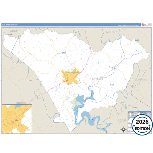 Taylor County, KY Business Reference 5 Digit ZIP Code Wall Map