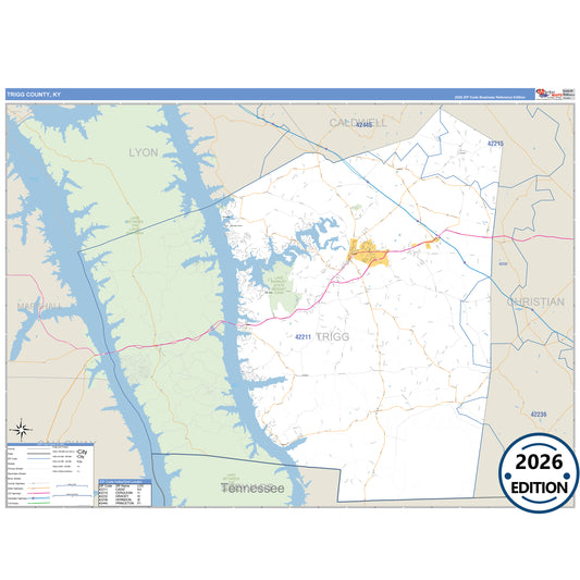 Trigg County, KY Business Reference 5 Digit ZIP Code Wall Map