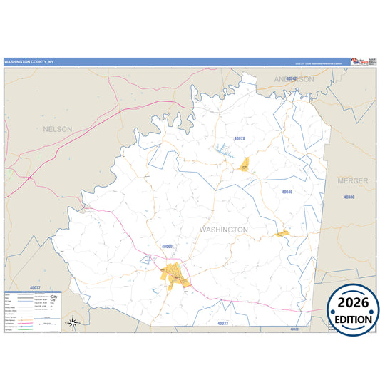 Washington County, KY Business Reference 5 Digit ZIP Code Wall Map