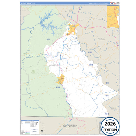 Whitley County, KY Business Reference 5 Digit ZIP Code Wall Map