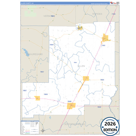 Allen County, LA Business Reference 5 Digit ZIP Code Wall Map