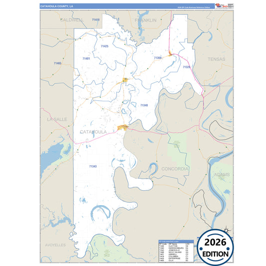 Catahoula County, LA Business Reference 5 Digit ZIP Code Wall Map