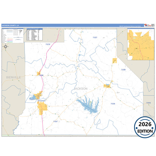 Jackson County, LA Business Reference 5 Digit ZIP Code Wall Map