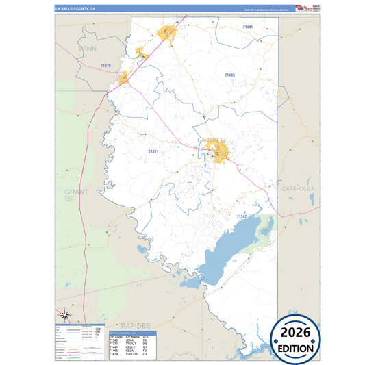 Lafayette County, LA Business Reference 5 Digit ZIP Code Wall Map