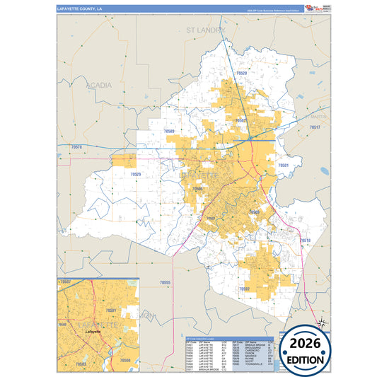 La Salle County, LA Business Reference 5 Digit ZIP Code Wall Map