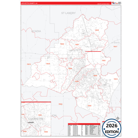 La Salle County, LA Red Line 5 Digit ZIP Code Wall Map