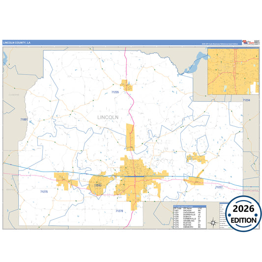Lincoln County, LA Business Reference 5 Digit ZIP Code Wall Map