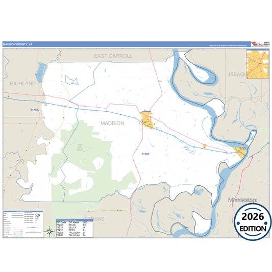 Madison County, LA Business Reference 5 Digit ZIP Code Wall Map